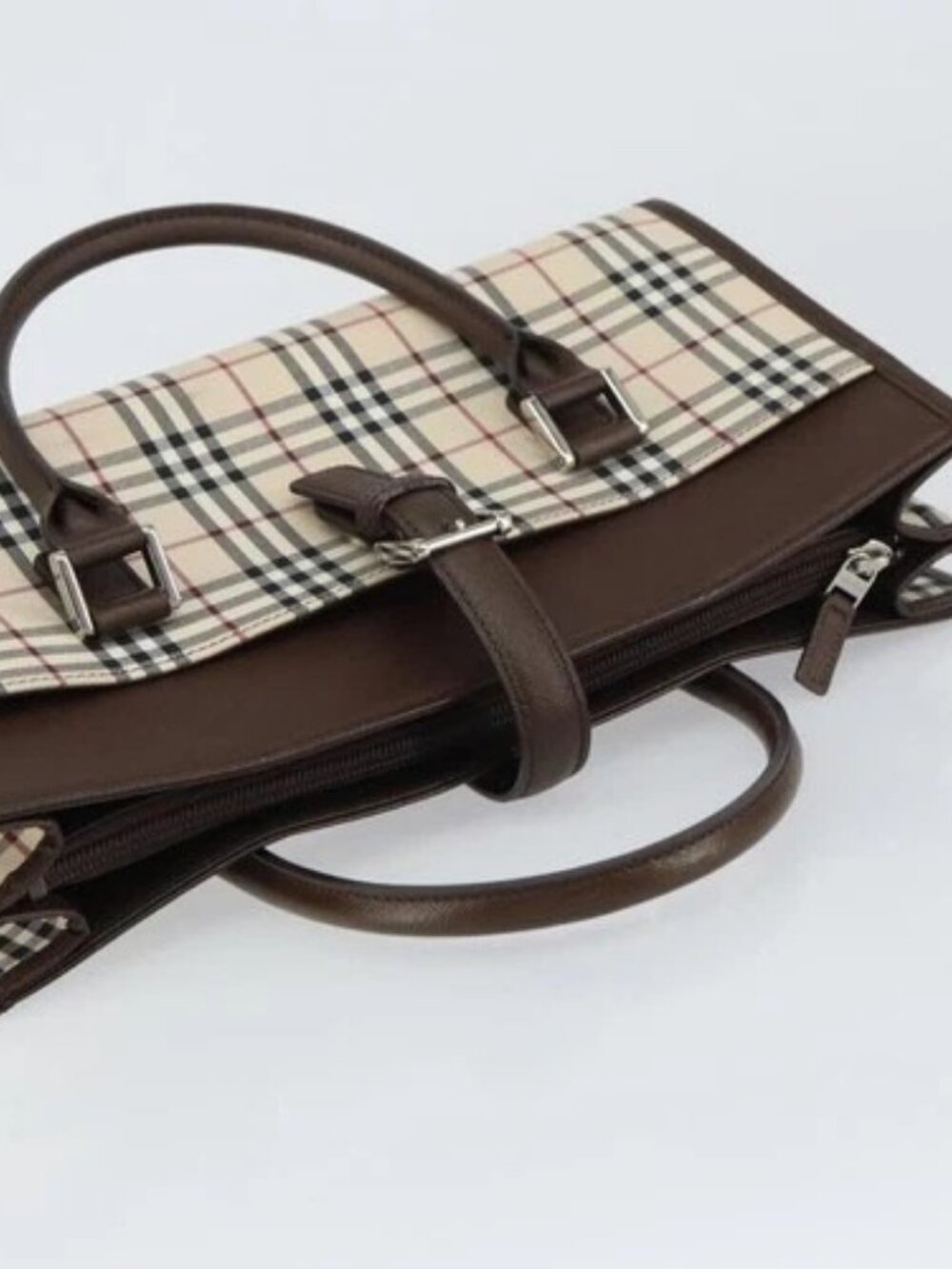 BURBERRY Nova Check Hand Bag Canvas Beige Silver Auth 158957A - Picture 6 of 16